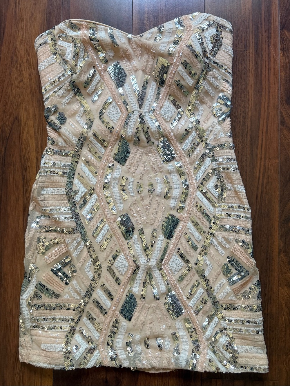 Teeze Me Embellished Sequin Apricot/Light Pink Strapless Mini Dress / 5 / NWOT
